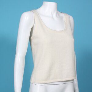 Whim Cashmere Beaded Knit Tank Top Women's size 8 ivory scoop neck - 709